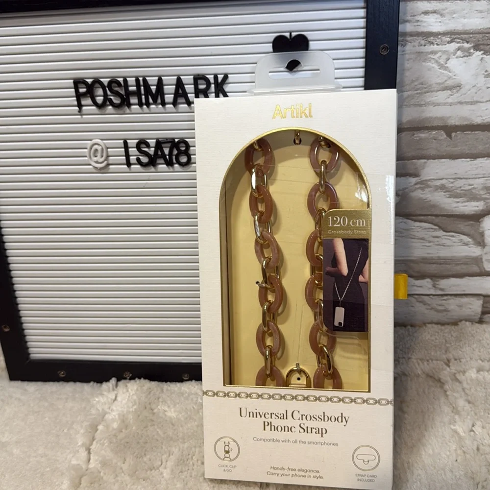 ARTIKL  Universal Crossbody Phone Strap with Gold & Pink Link Chain
